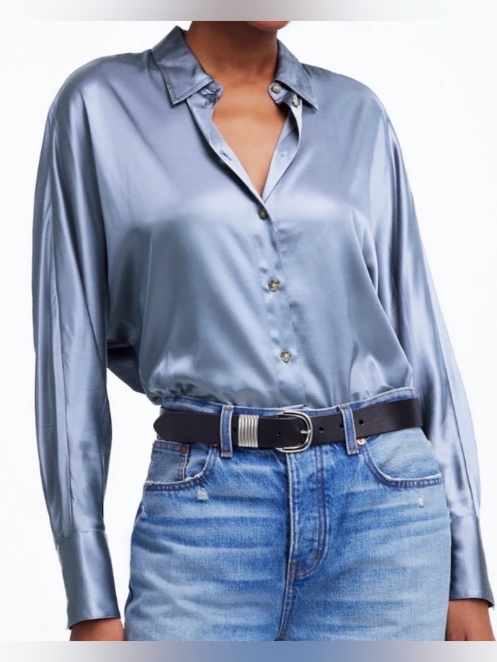 Madewell Satin Button-Down Shirt in Slate Blue
